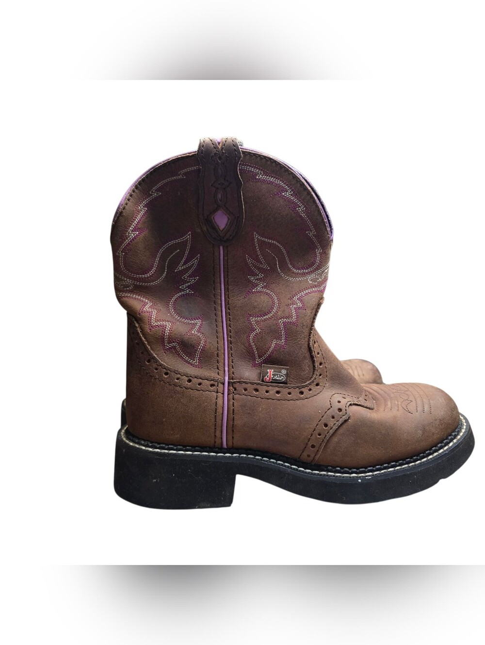 Justin Gypsy Brown Pink Leather Girls Boots 6.5B Western Cowgirl Boho